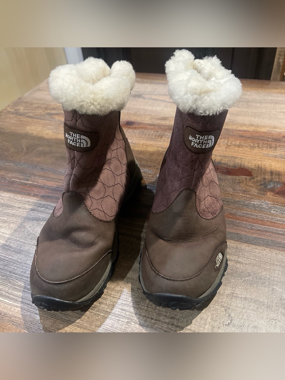The North Face Brown Ankle Winter Boots with Cream Shearling Cuff